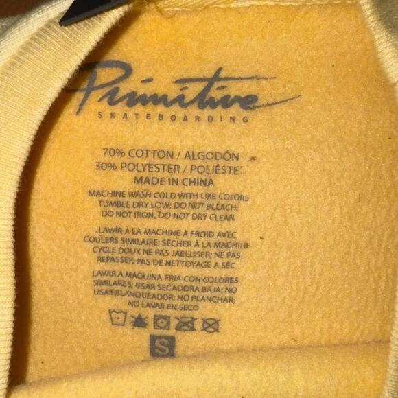 Primitive Skateboarding Elevator Yellow Washed Crewneck Sweatshirt, Unisex Small - Picture 6 of 10